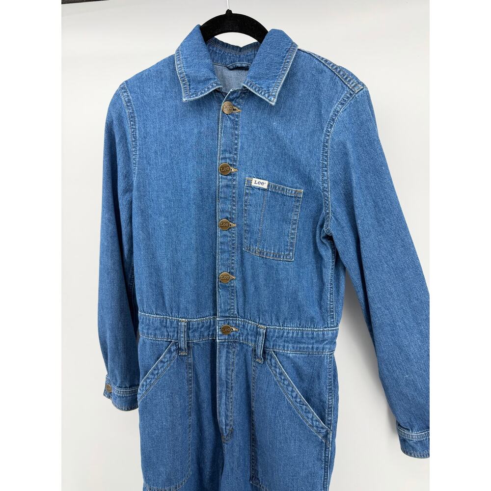 Vintage Lee Denim Boiler Jumpsuit Flare Leg 70s M Utility Butter Mom Western - Picture 3 of 8